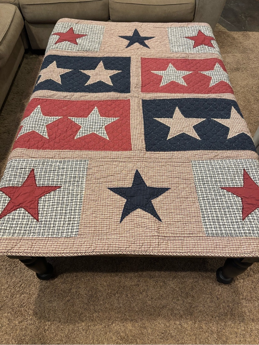 Star Patchwork Throw Blanket in Red, Navy & Cream